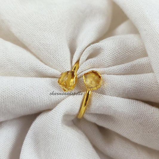 Natural Citrine Gemstone Ring, Electroplated Ring, Gemstone Jewelry, Raw Crystal Ring, Healing Stone Jewelry, Bridesmaid Gift, Gift For Her
