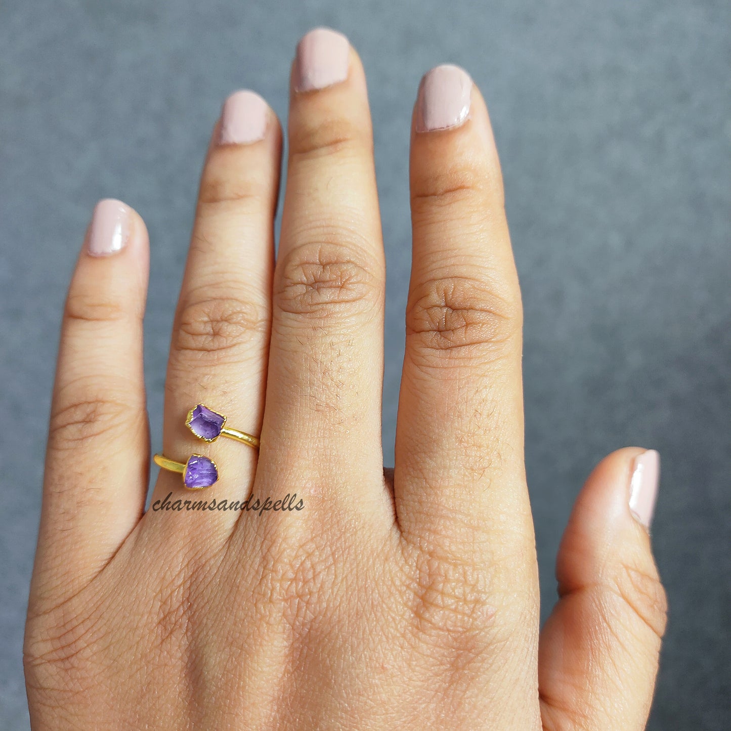 Natural Raw Amethyst Ring, Adjustable Ring, Purple Ring, Boho Jewelry, Healing Crystal Ring, Woman Jewelry, Handmade Jewelry, Gift For Her