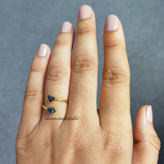 Natural Blue Sapphire Ring | Raw Sapphire Boho Jewelry
