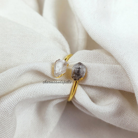 Herkimer Diamond Ring, Natural Raw Herkimer Diamond Jewelry, Boho Jewelry, Raw Diamond Ring, One Of Kind Ring, Bridesmaid gift, Gift Idea