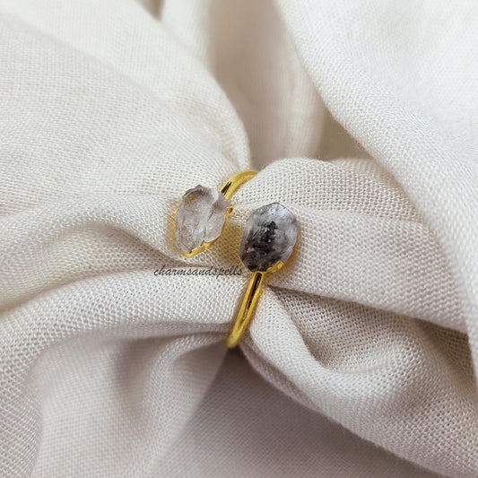 Herkimer Diamond Ring, Natural Raw Herkimer Diamond Jewelry, Boho Jewelry, Raw Diamond Ring, One Of Kind Ring, Bridesmaid gift, Gift Idea