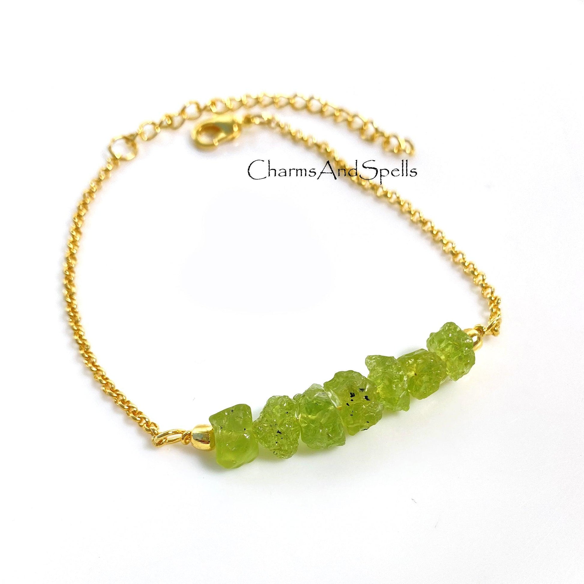 Genuine Raw Peridot Beaded Bracelet, Rough Crystal Jewelry, Adjustable Beaded Friendship Bracelet, Raw Gemstone bracelet, Beads Bracelet - Charms And Spells