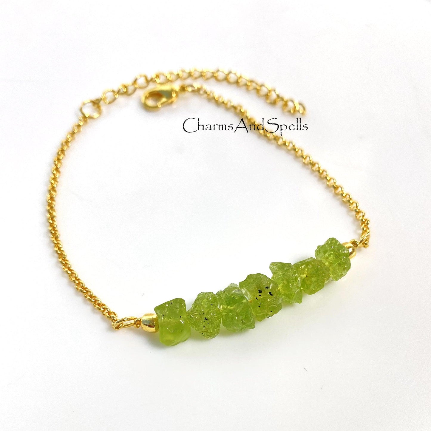 Genuine Raw Peridot Beaded Bracelet, Rough Crystal Jewelry, Adjustable Beaded Friendship Bracelet, Raw Gemstone bracelet, Beads Bracelet - Charms And Spells