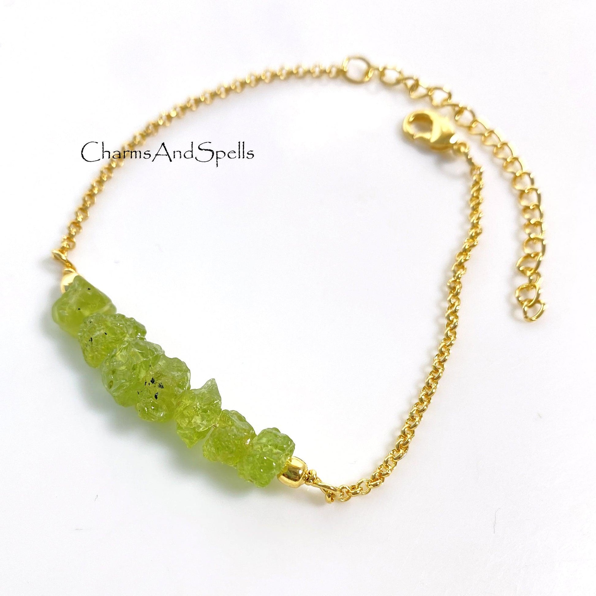 Genuine Raw Peridot Beaded Bracelet, Rough Crystal Jewelry, Adjustable Beaded Friendship Bracelet, Raw Gemstone bracelet, Beads Bracelet - Charms And Spells