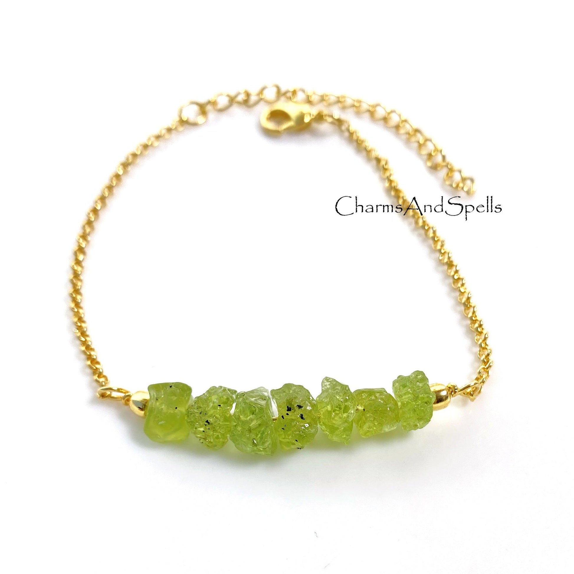 Genuine Raw Peridot Beaded Bracelet, Rough Crystal Jewelry, Adjustable Beaded Friendship Bracelet, Raw Gemstone bracelet, Beads Bracelet - Charms And Spells