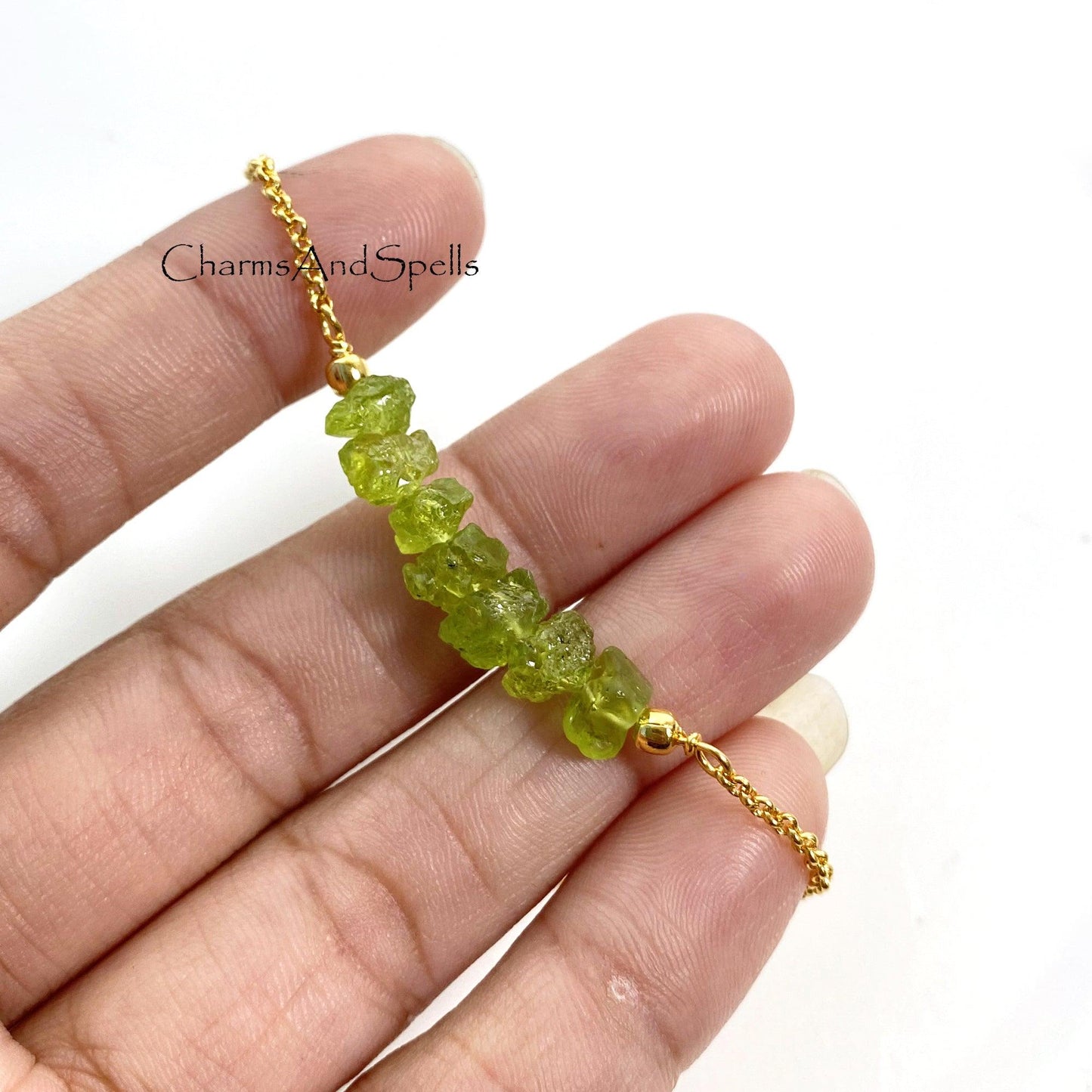 Genuine Raw Peridot Beaded Bracelet, Rough Crystal Jewelry, Adjustable Beaded Friendship Bracelet, Raw Gemstone bracelet, Beads Bracelet - Charms And Spells