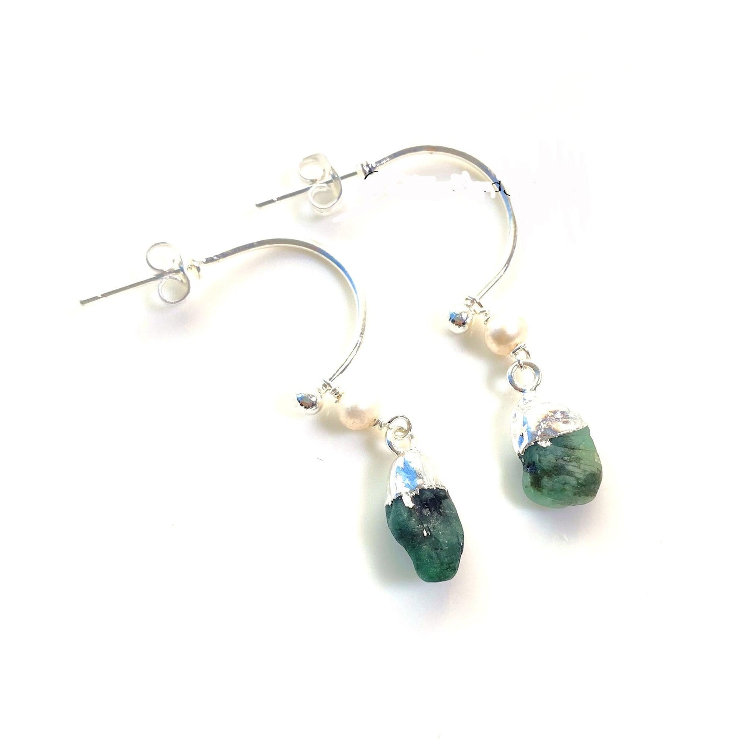 Raw Emerald Earrings, May Birthstone Earrings, Dangle Earrings, Silver Plated Earring, Holiday Gift Ideas, Statement Earrings, Birthday Gift - Charms And Spells