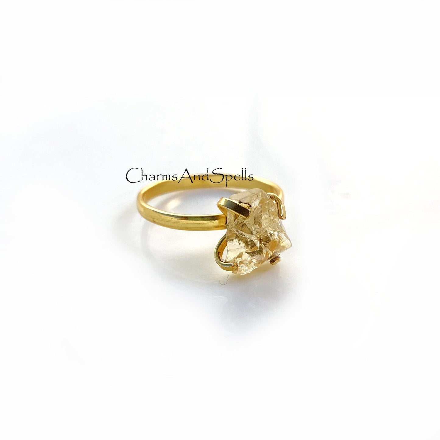 Natural Raw Yellow Citrine Ring, Gold Plated Ring, Ring for Women, Rough Gemstone Ring, Crystal Jewelry, Raw Stone Ring, Dainty Boho Jewelry - Charms And Spells