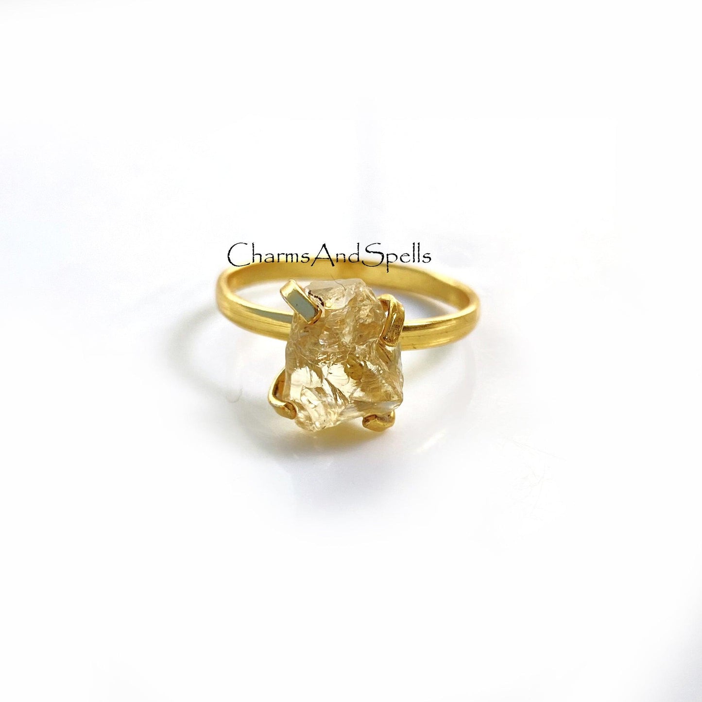 Natural Raw Yellow Citrine Ring, Gold Plated Ring, Ring for Women, Rough Gemstone Ring, Crystal Jewelry, Raw Stone Ring, Dainty Boho Jewelry - Charms And Spells