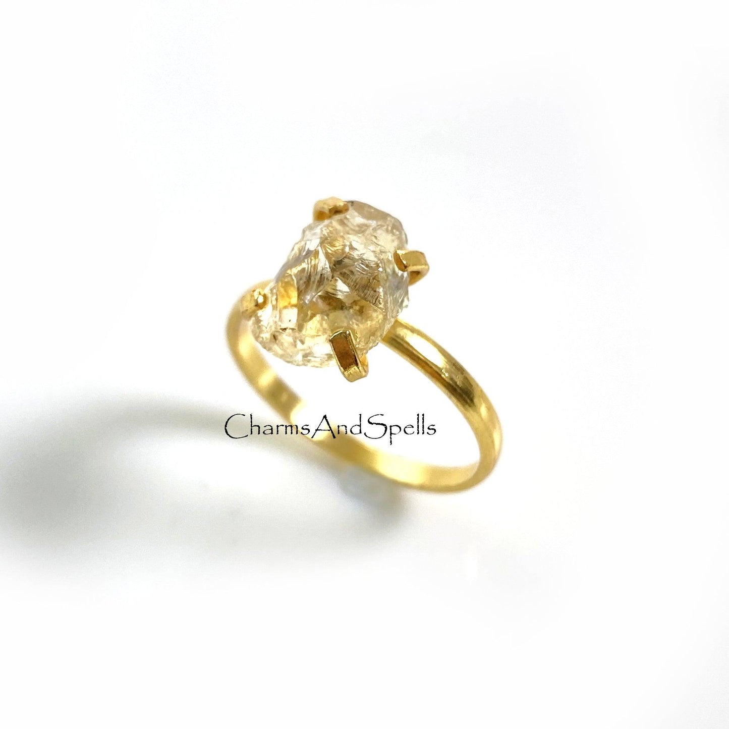 Natural Raw Yellow Citrine Ring, Gold Plated Ring, Ring for Women, Rough Gemstone Ring, Crystal Jewelry, Raw Stone Ring, Dainty Boho Jewelry - Charms And Spells