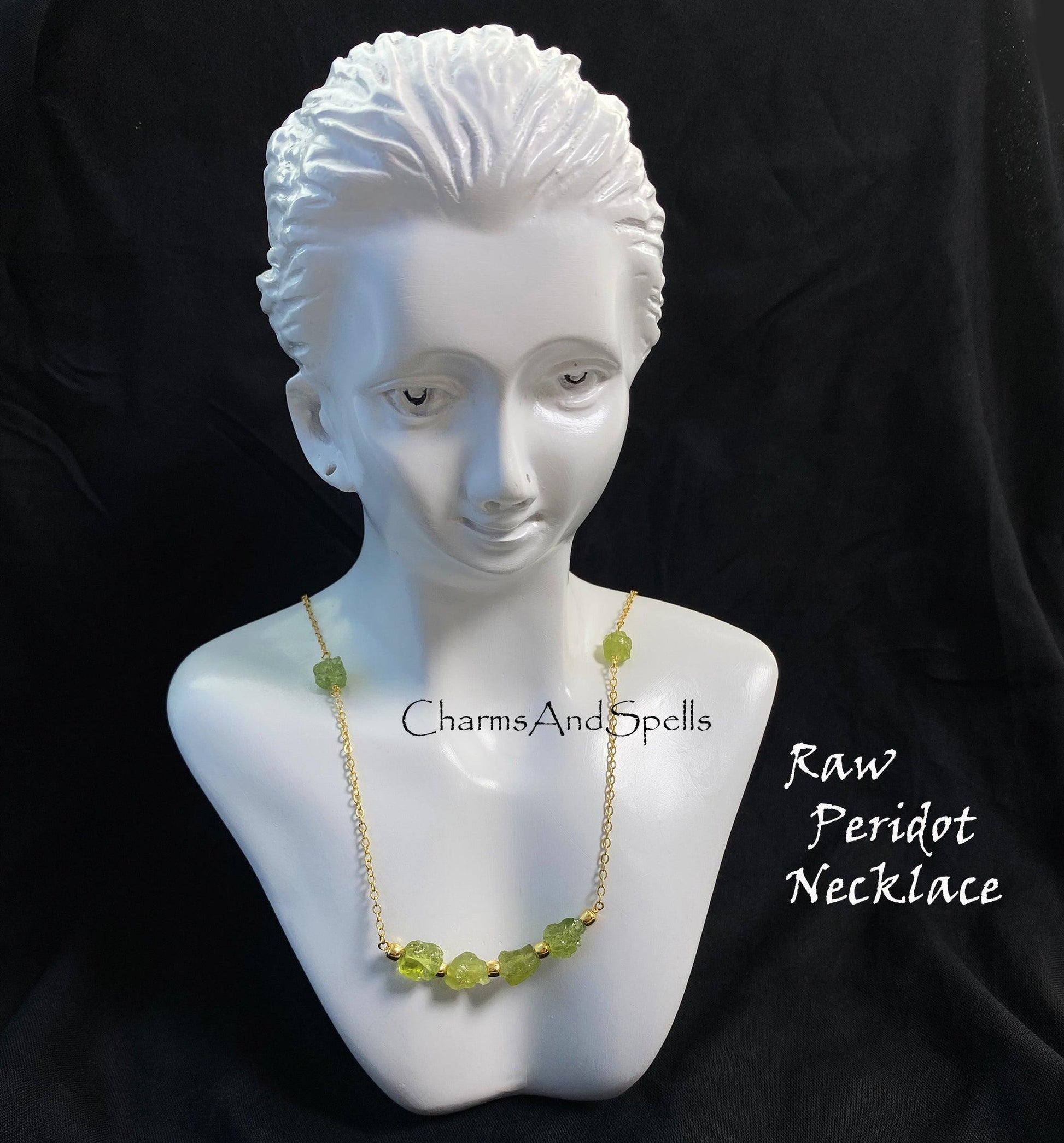 Natural Raw Peridot Necklace, Bar Necklace, August Birthstone, Raw Gemstone Jewelry, Boho Necklace, Peridot Beads Necklace, Christmas Gift - Charms And Spells