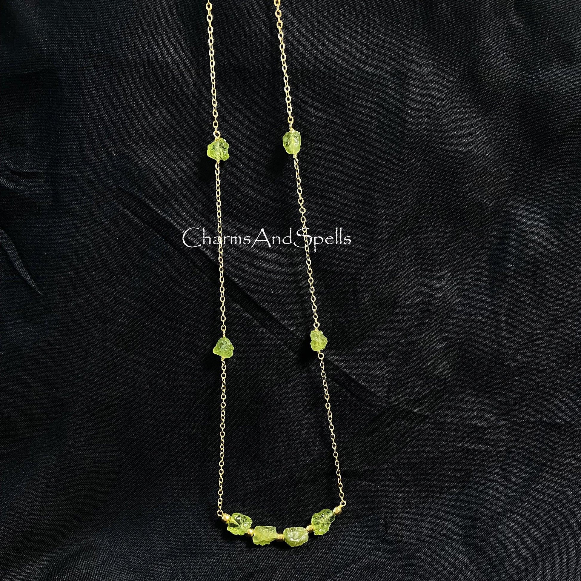 Natural Raw Peridot Necklace, Bar Necklace, August Birthstone, Raw Gemstone Jewelry, Boho Necklace, Peridot Beads Necklace, Christmas Gift - Charms And Spells