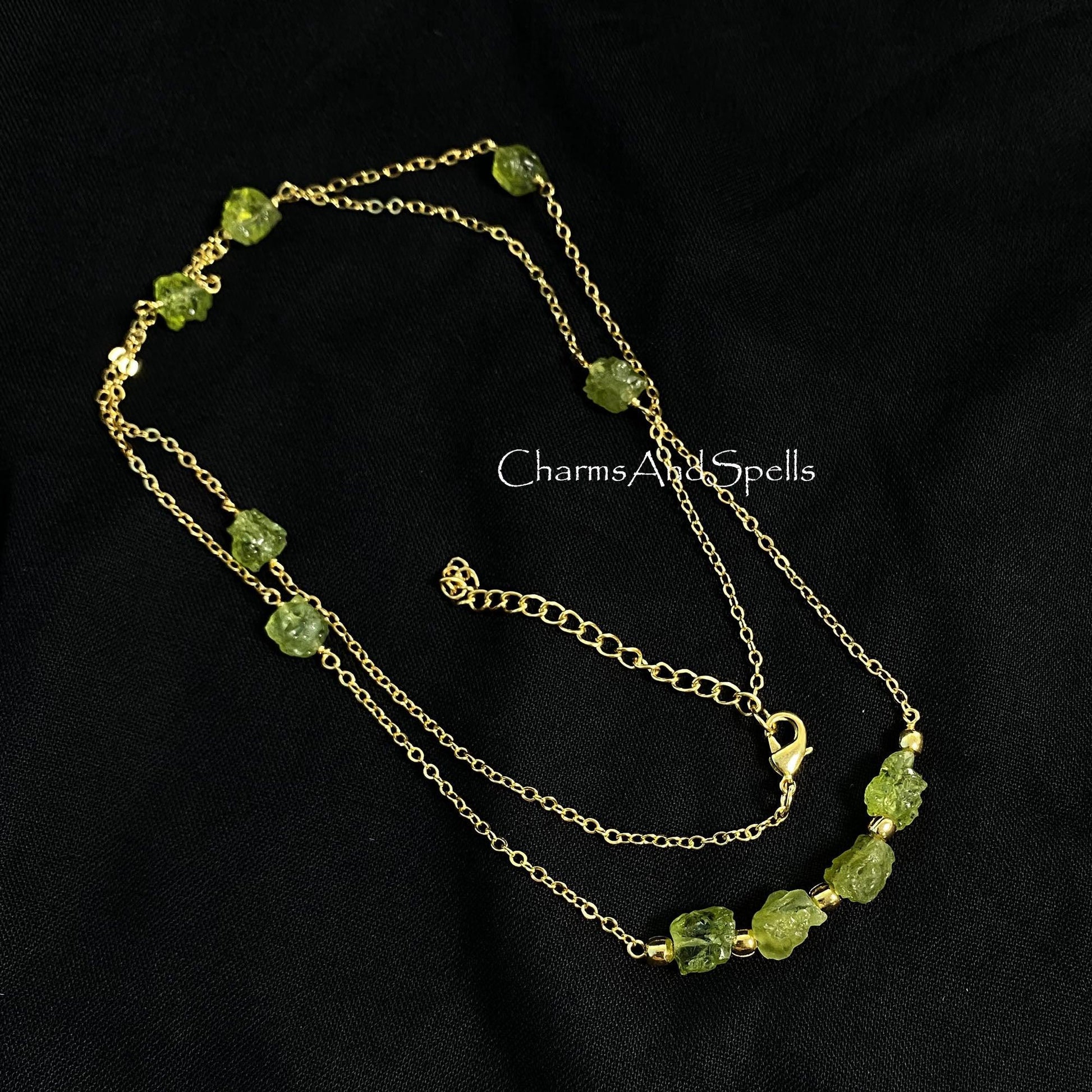 Natural Raw Peridot Necklace, Bar Necklace, August Birthstone, Raw Gemstone Jewelry, Boho Necklace, Peridot Beads Necklace, Christmas Gift - Charms And Spells