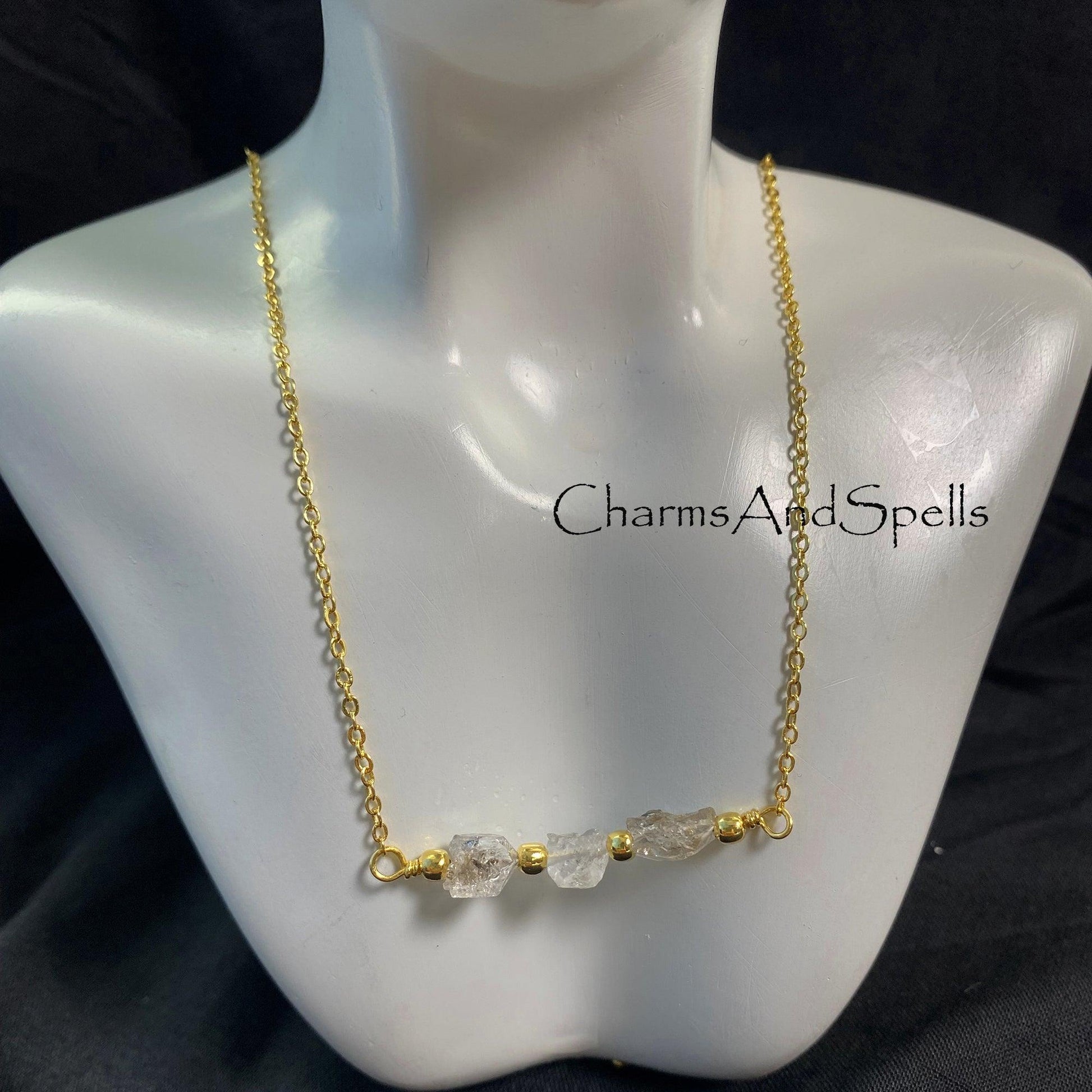 Raw Herkimer Diamond Necklace, Gold Plated Necklace, Birthstone Jewelry, Layering Necklace, Healing Stone Necklace, Gemstone Necklace, Goift - Charms And Spells