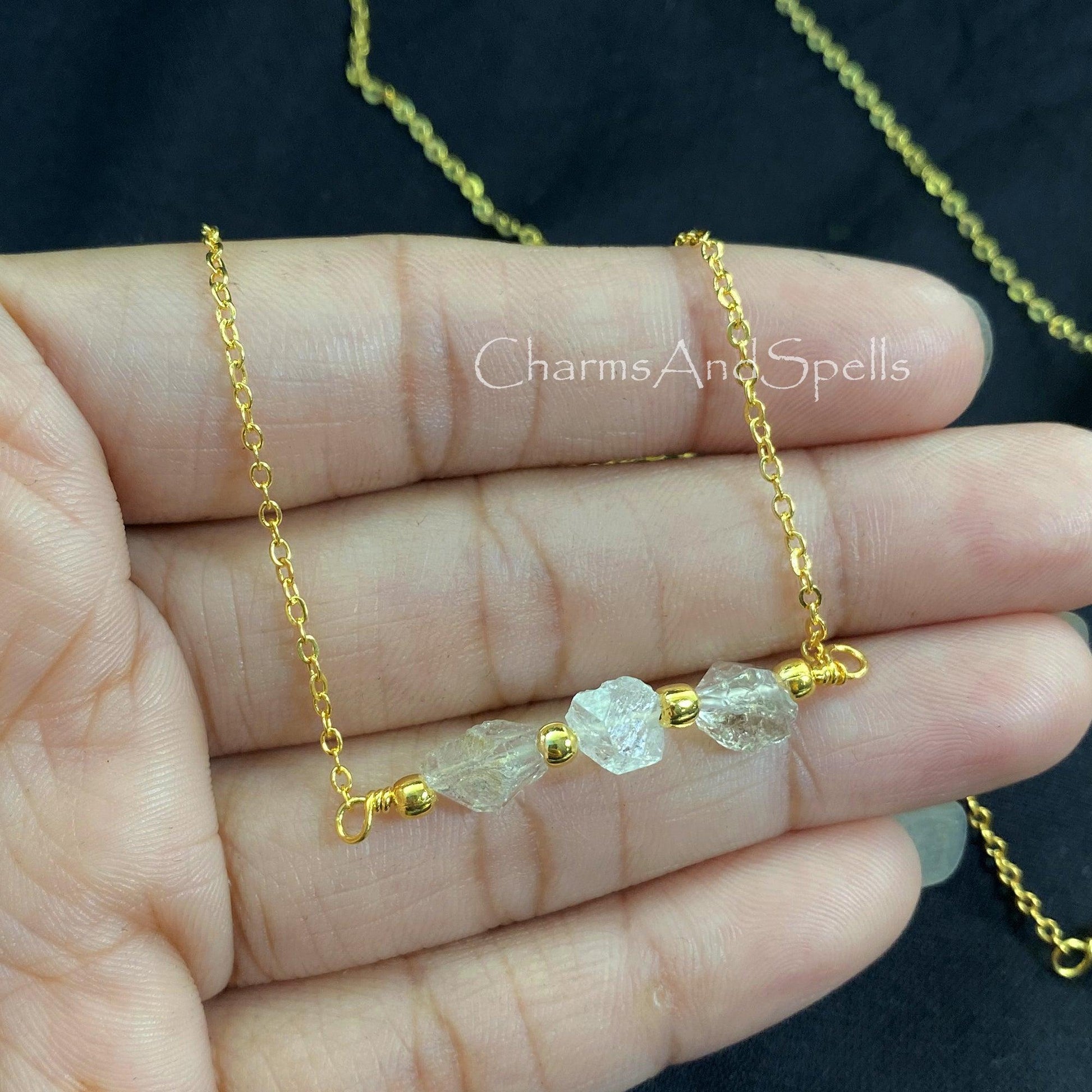 Raw Herkimer Diamond Necklace, Gold Plated Necklace, Birthstone Jewelry, Layering Necklace, Healing Stone Necklace, Gemstone Necklace, Goift - Charms And Spells