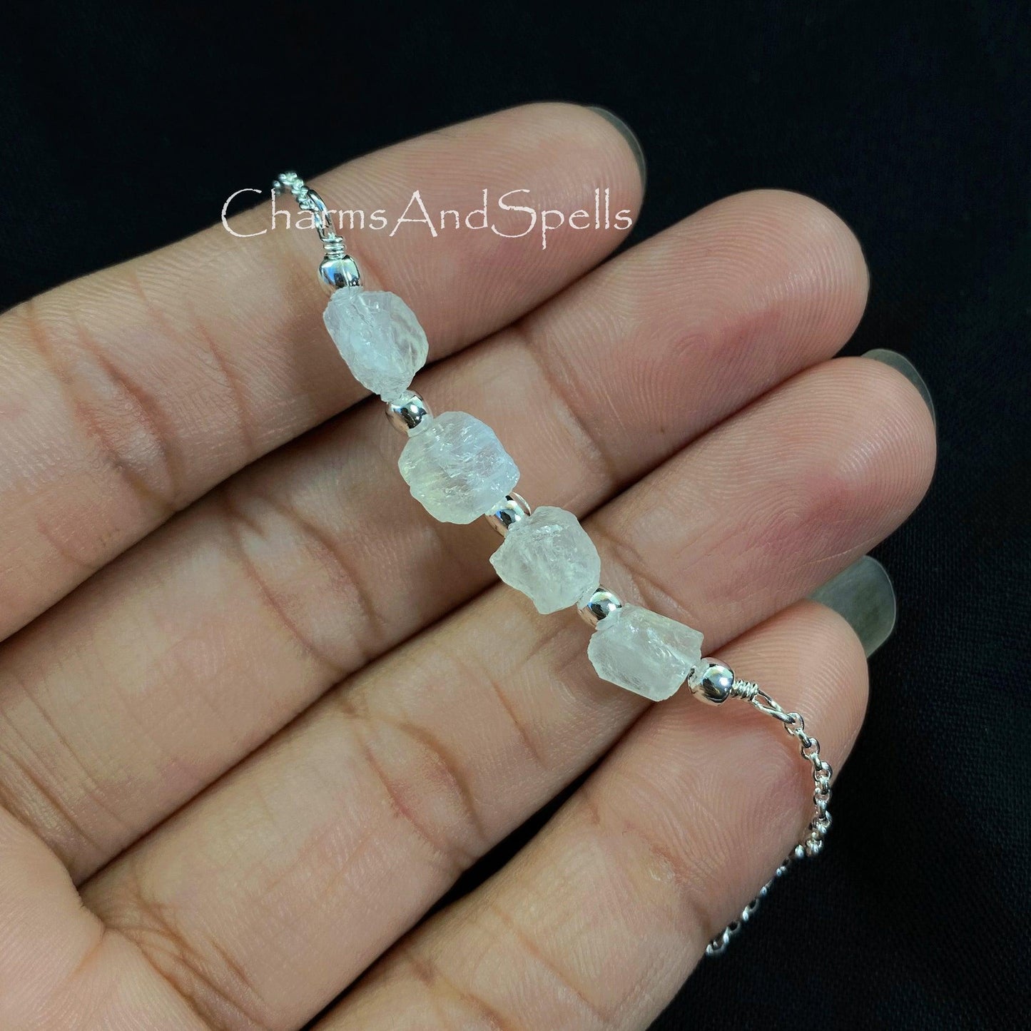 Natural Rainbow Moonstone Bracelet, Crystal Bar Bracelet, Silver Plated Beaded Bracelet, Dainty Bracelet, Gemstone Bracelet, Boho Jewelry - Charms And Spells