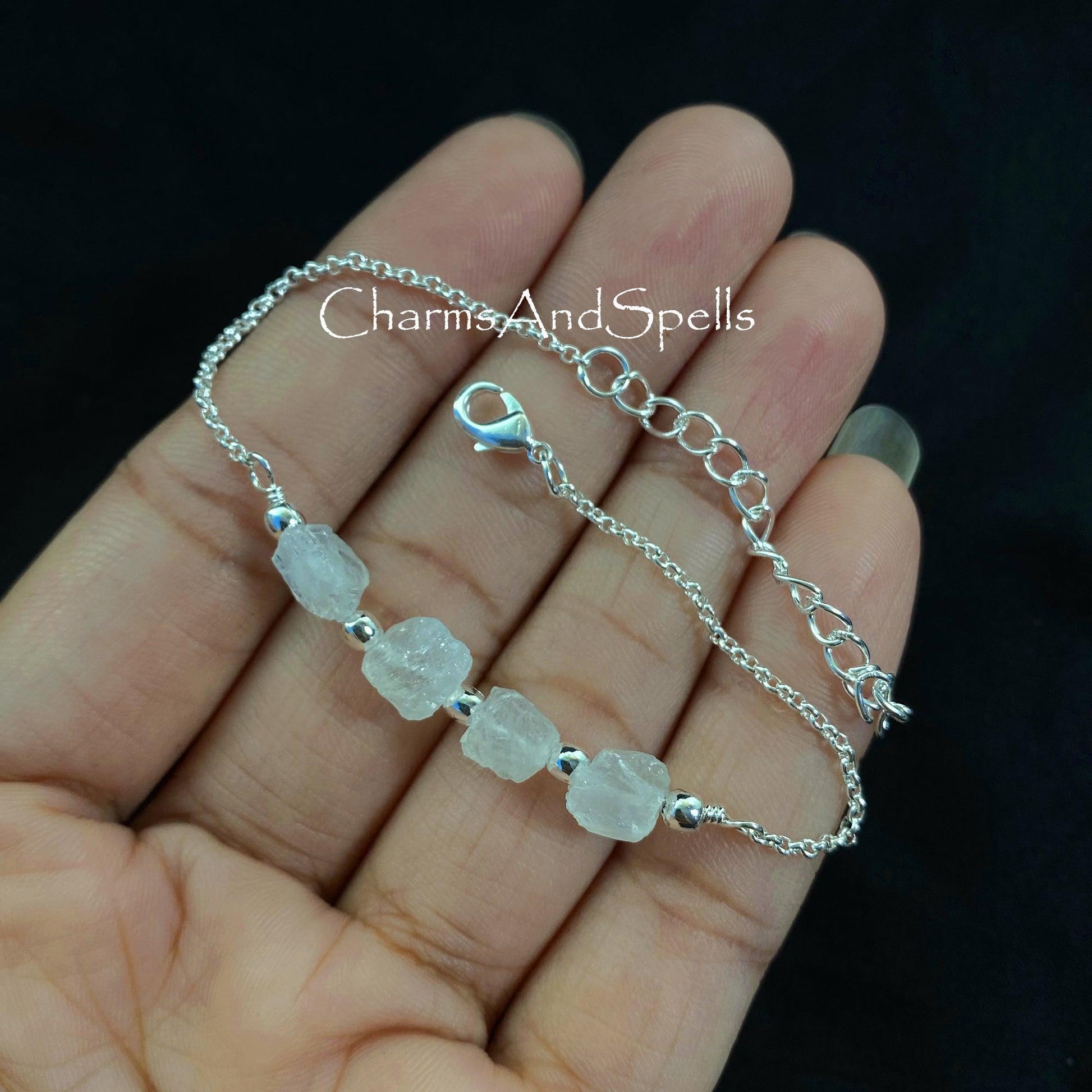 Natural Rainbow Moonstone Bracelet, Crystal Bar Bracelet, Silver Plated Beaded Bracelet, Dainty Bracelet, Gemstone Bracelet, Boho Jewelry - Charms And Spells