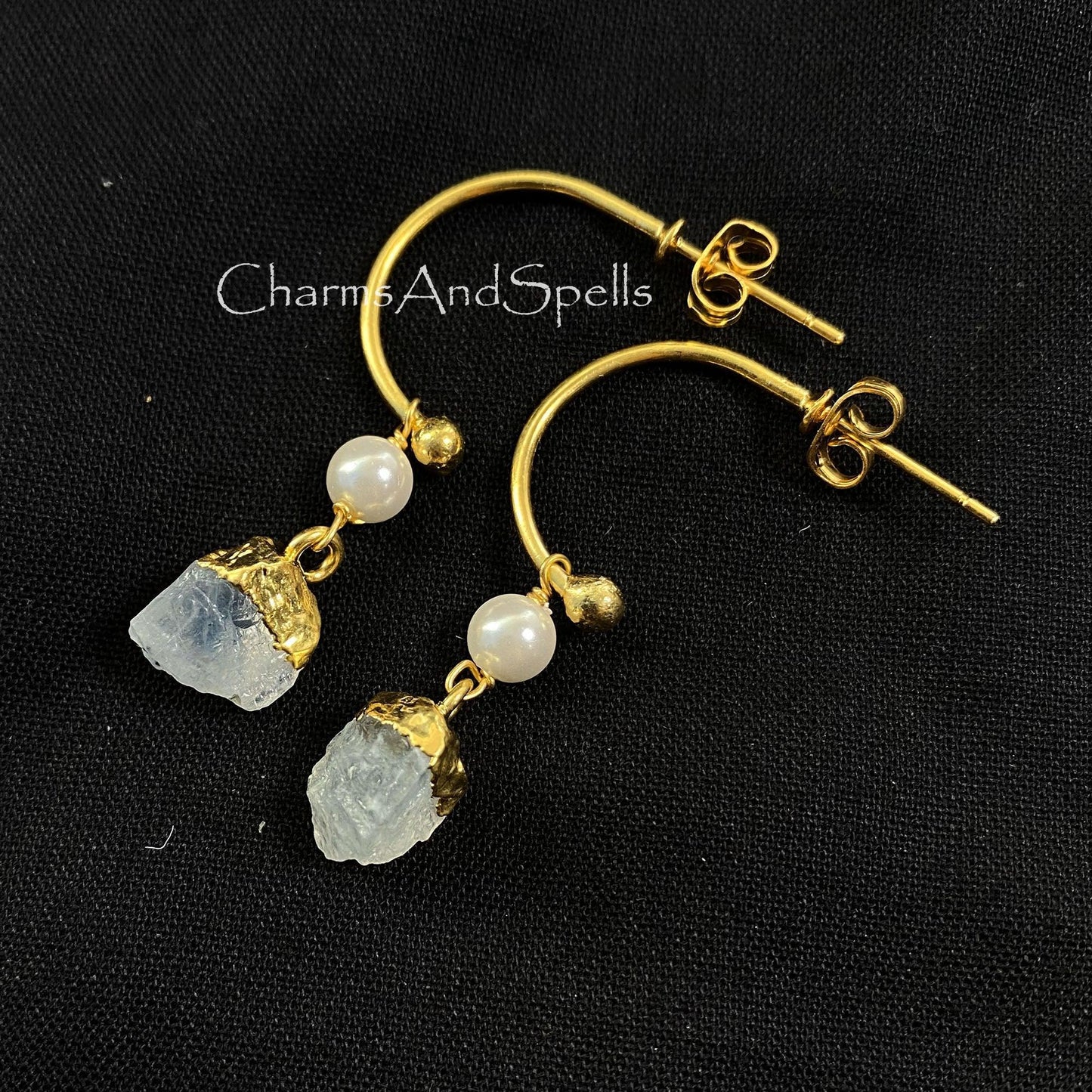 Rainbow Moonstone Earring, Gold Plated Earring, Raw Moonstone Earring, Flashy Moonstone Drop Earring, Pearl Earring, Boho Statement Jewelry - Charms And Spells