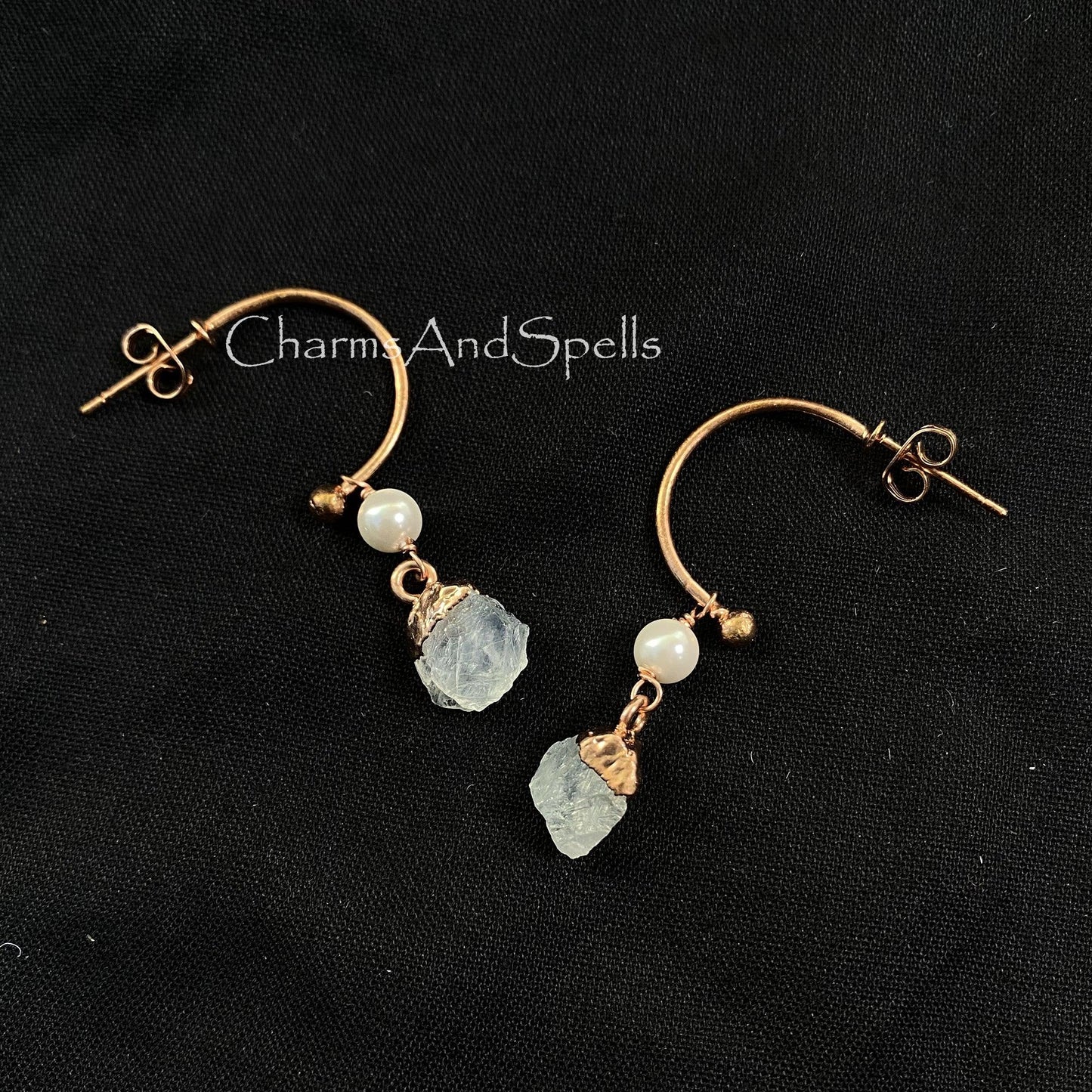 Rainbow Moonstone Earring, Rose Gold Plated Earring, White Pearl Earring, Raw Moonstone Earring, Flashy Moonstone Drop Earring, Boho Earring - Charms And Spells