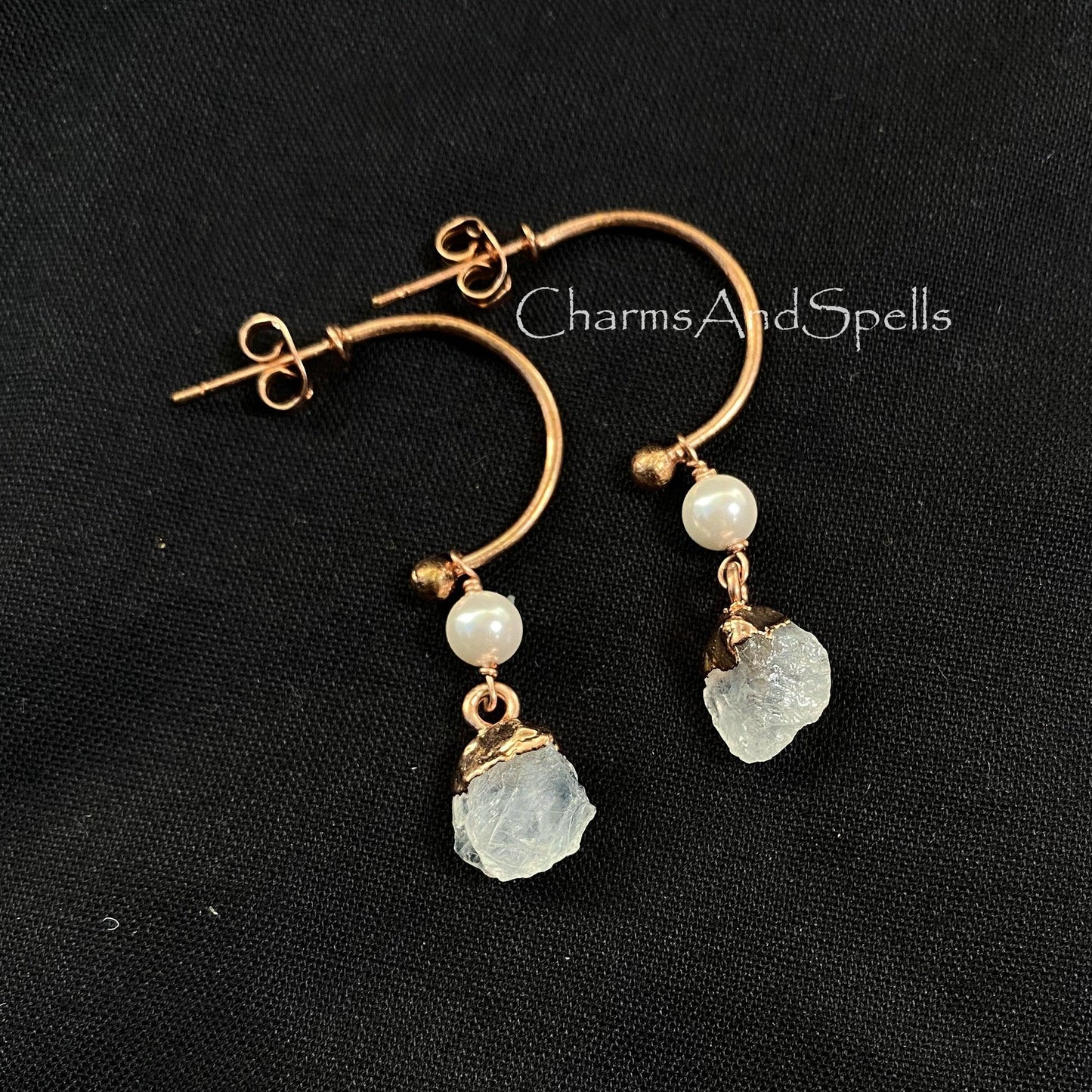 Rainbow Moonstone Earring, Rose Gold Plated Earring, White Pearl Earring, Raw Moonstone Earring, Flashy Moonstone Drop Earring, Boho Earring - Charms And Spells