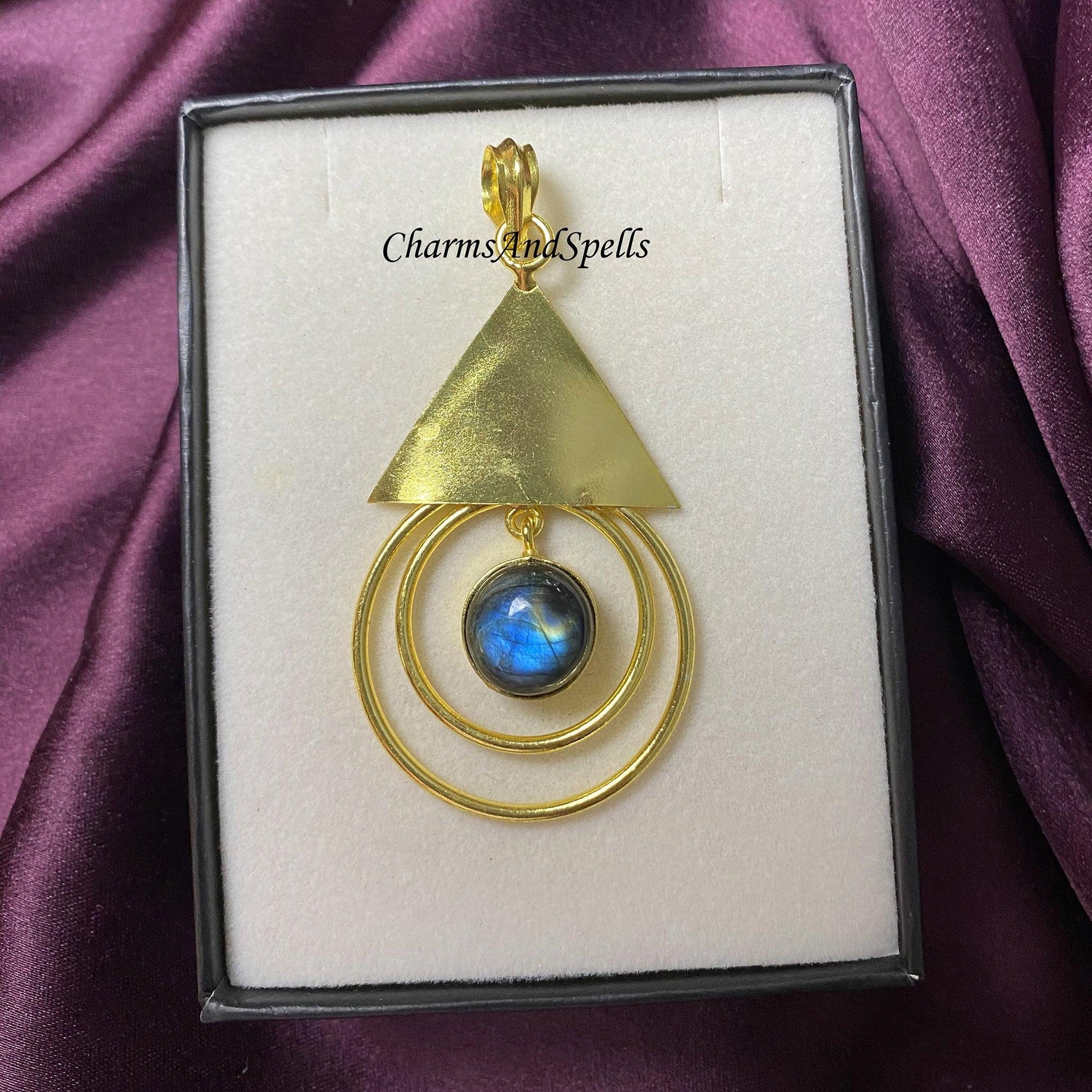 Natural Labradorite Pendant, Brass Pendant, Dainty Handmade Pendant, Gemstone Pendant, Bezel Set Pendant, Women's Pendant, Teardrop Pendant - Charms And Spells