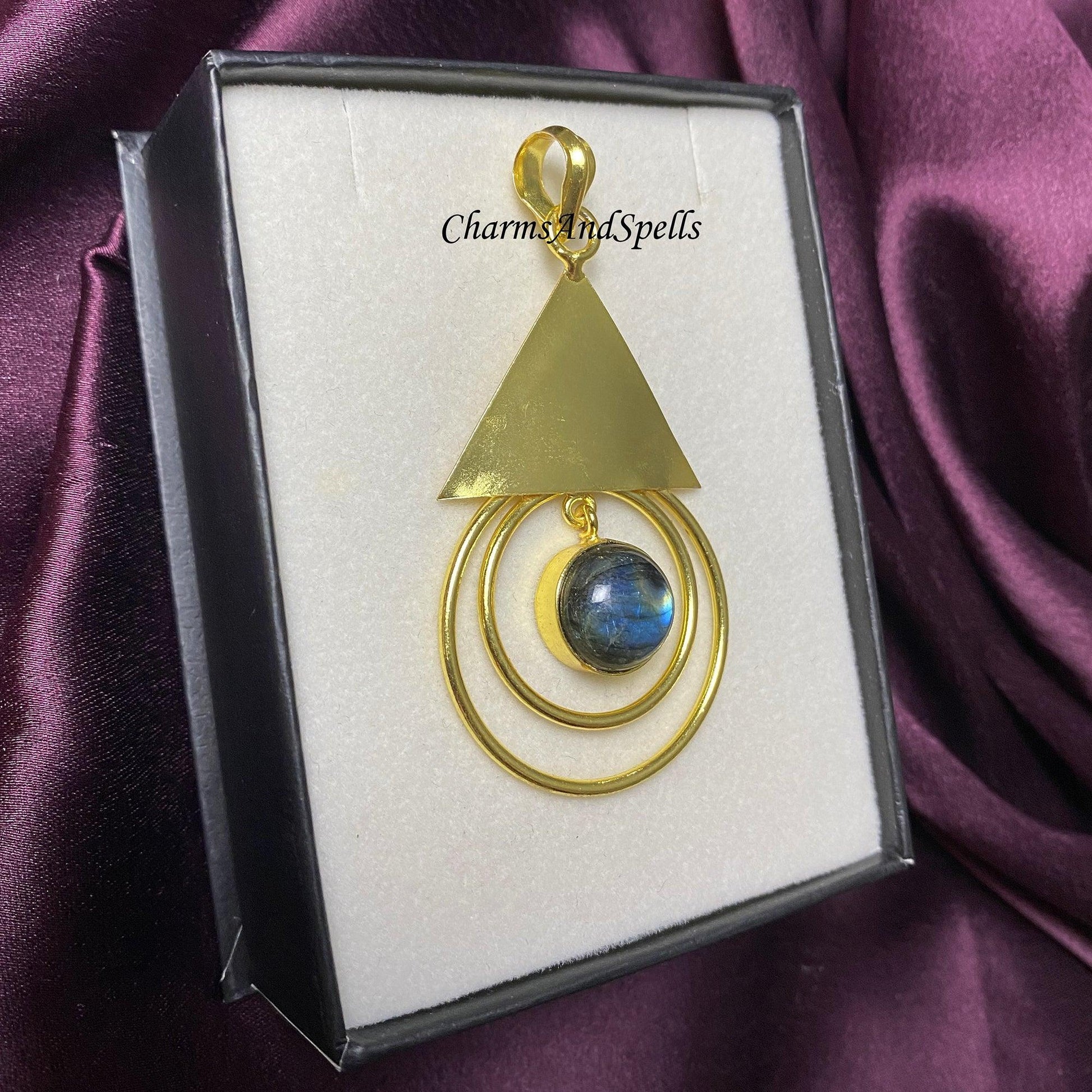Natural Labradorite Pendant, Brass Pendant, Dainty Handmade Pendant, Gemstone Pendant, Bezel Set Pendant, Women's Pendant, Teardrop Pendant - Charms And Spells