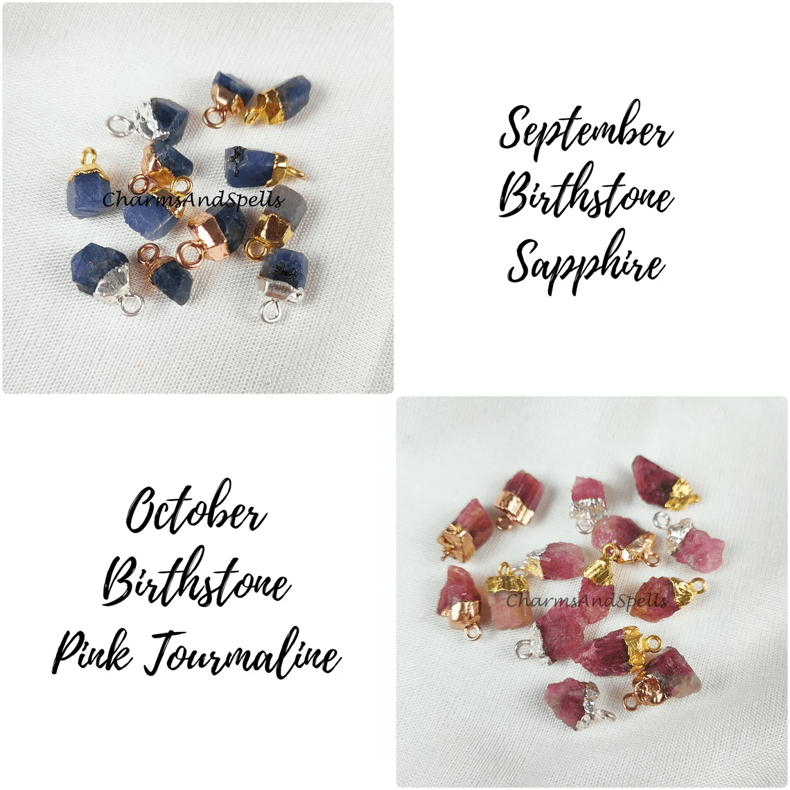 Choose Your Birthstone, Natural Raw Rough Gemstone Connectors, DIY Pendants, Birthstone Connectors, Silver/Gold/Copper Plated Connector - Charms And Spells