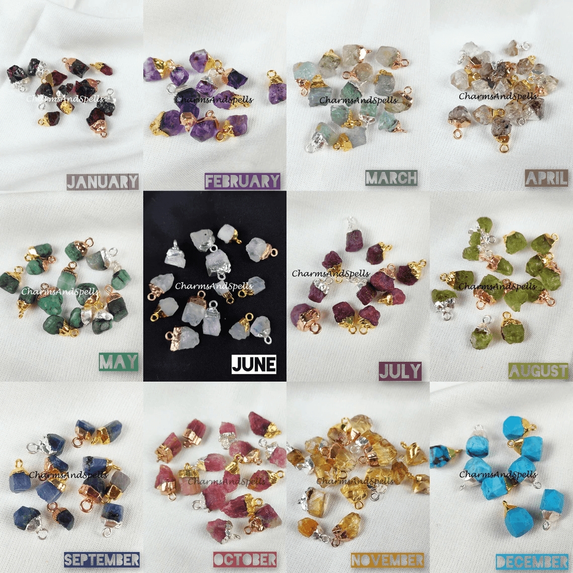 Choose Your Birthstone, Natural Raw Rough Gemstone Connectors, DIY Pendants, Birthstone Connectors, Silver/Gold/Copper Plated Connector - Charms And Spells