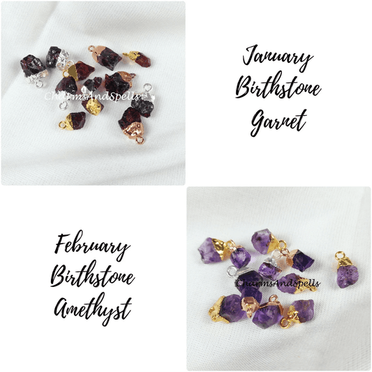 Choose Your Birthstone, Natural Raw Rough Gemstone Connectors, DIY Pendants, Birthstone Connectors, Silver/Gold/Copper Plated Connector - Charms And Spells