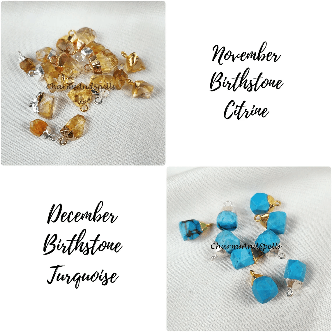 Choose Your Birthstone, Natural Raw Rough Gemstone Connectors, DIY Pendants, Birthstone Connectors, Silver/Gold/Copper Plated Connector - Charms And Spells